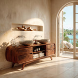 Modern Bathroom Vanity With Open Shelf In The Middle For Bathroom