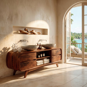 Modern Bathroom Vanity With Open Shelf In The Middle For Bathroom