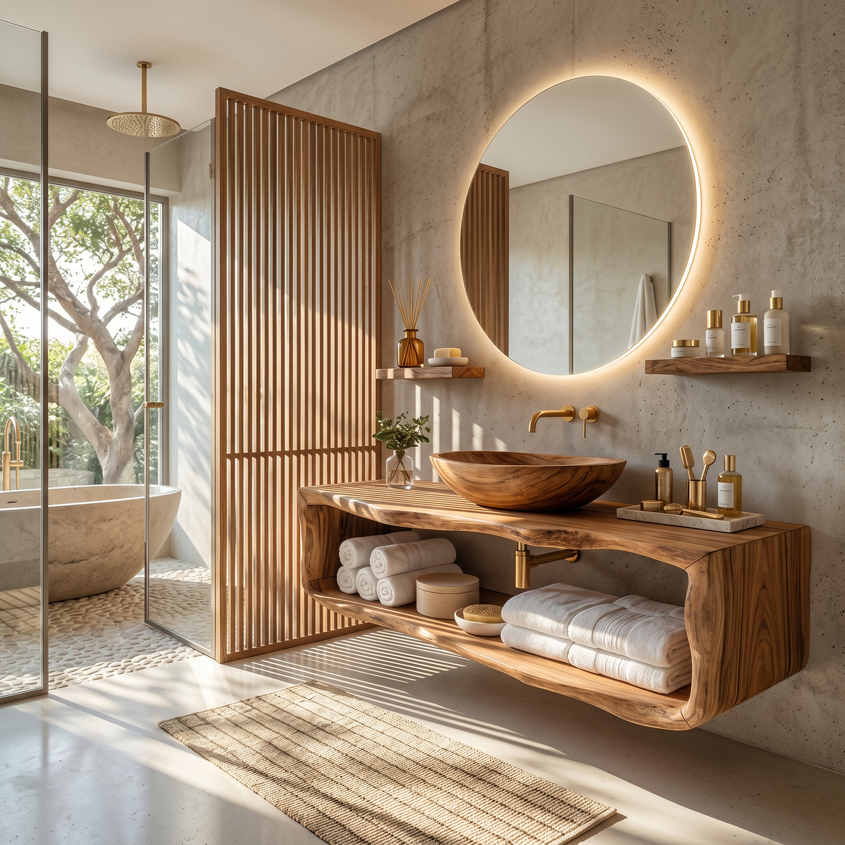 Handcrafted Wooden Vanity For Bathroom Natural Look