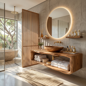 Handcrafted Wooden Vanity For Bathroom Natural Look