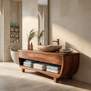 Organic Bathroom Vanity With Curved Frame For Bathroom