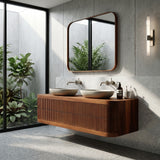 Contemporary Wooden Floating Bathroom Vanity With Fluted Front For Bathroom