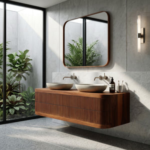 Contemporary Wooden Floating Bathroom Vanity With Fluted Front For Bathroom