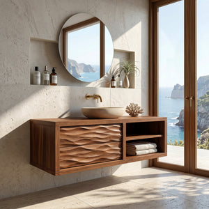 Modern Floating Bathroom Vanity With Wave Front For Bathroom Decor