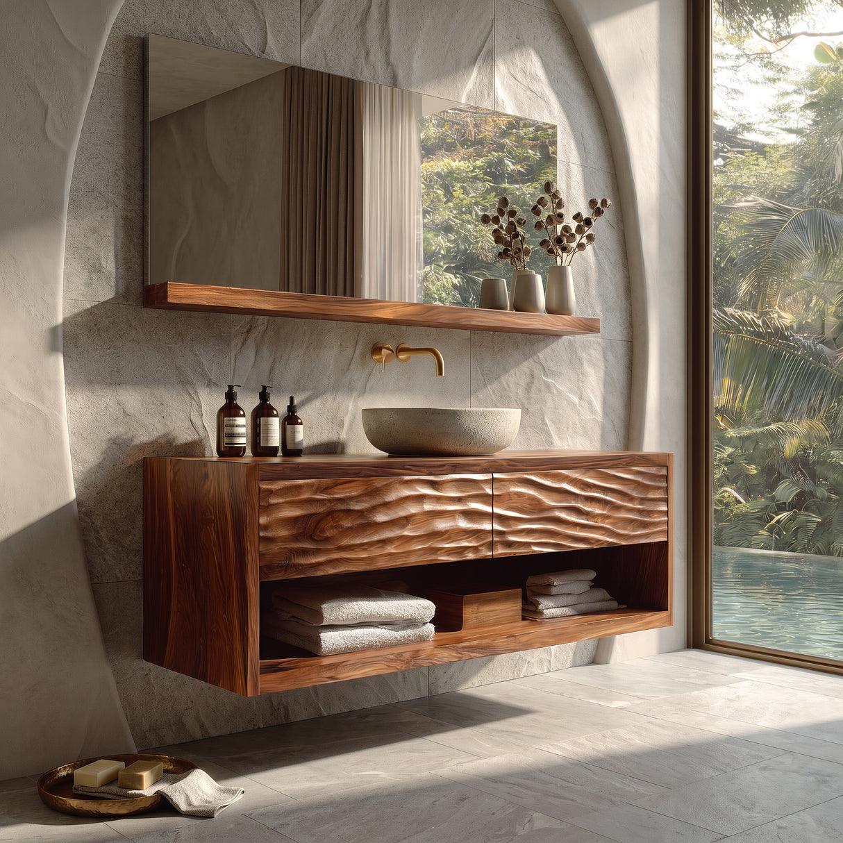 Contemporary Floating Bathroom Vanity With Carved Front For Bathroom
