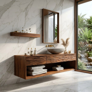 Contemporary Floating Bathroom Vanity With Textured Front For Bathroom