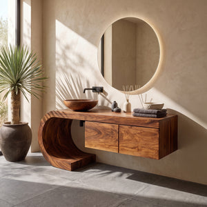 Organic Floating Bathroom Vanity With Sculptural Curved Base For Bathroom