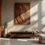 Contemporary Wooden Wall Art With Carved Figure For Living Room