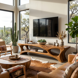 Organic Wood TV Stand With Open Shelf For Living Space