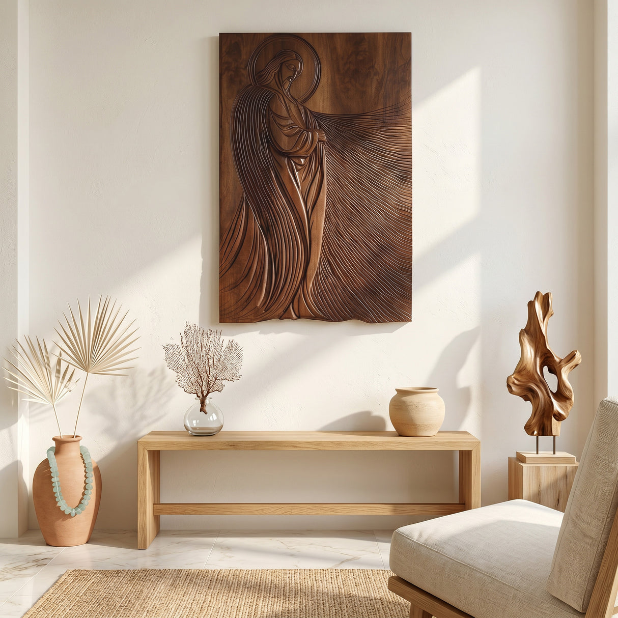 Modern Sacred Wood Carving Wall Art For Living Room