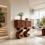 Wooden Console Table With Two S-shaped Base For Home Decor