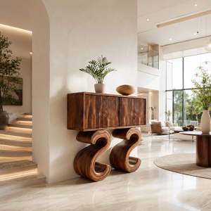 Wooden Console Table With Two S-shaped Base For Home Decor