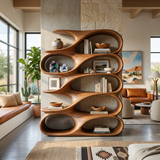 Modern Sculptural Bookshelf With Carved Flowing Shelves For Home
