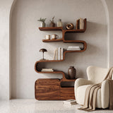 Scandinavian Sculptural Wooden Bookshelf For Living Room