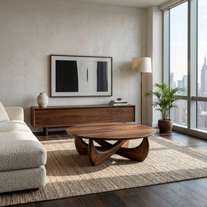 Modern Round Coffee Table With Crossed Base For Living Room
