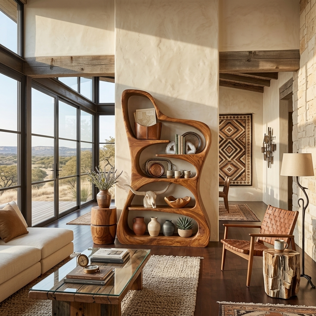 Luxury Sculptural Form Wooden Bookshelf For Living Room