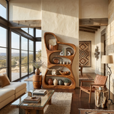 Luxury Sculptural Form Wooden Bookshelf For Living Room