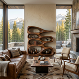 Wooden Bookshelf With Displaying Books And Collectibles For Living Room