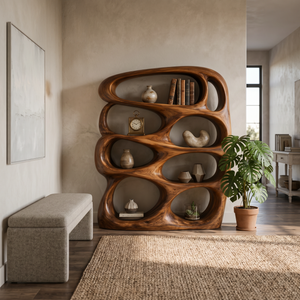 Sculptural Wooden Bookshelf Architecture Inspired Design For Modern Homes