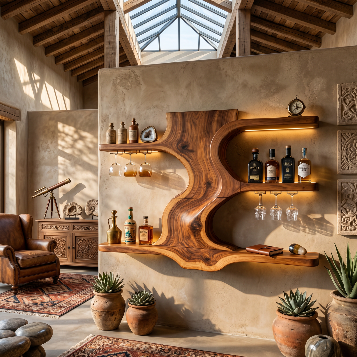Modern Open Shelf Wine Rack For Entertaining Area