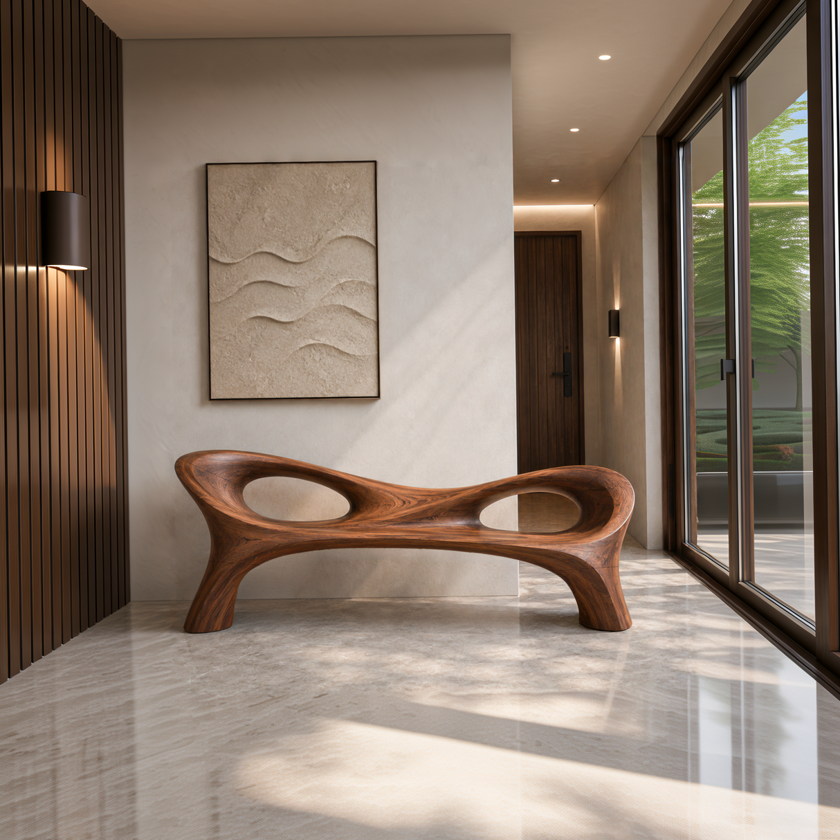 Organic Curved Hallway Bench For Contemporary Hallway Seating