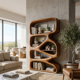 Artistic Wooden Bookshelf With Functional Open Display Shelving For Living