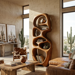 Contemporary Wooden Bookshelf Fluid Sculptural Design For Living Room