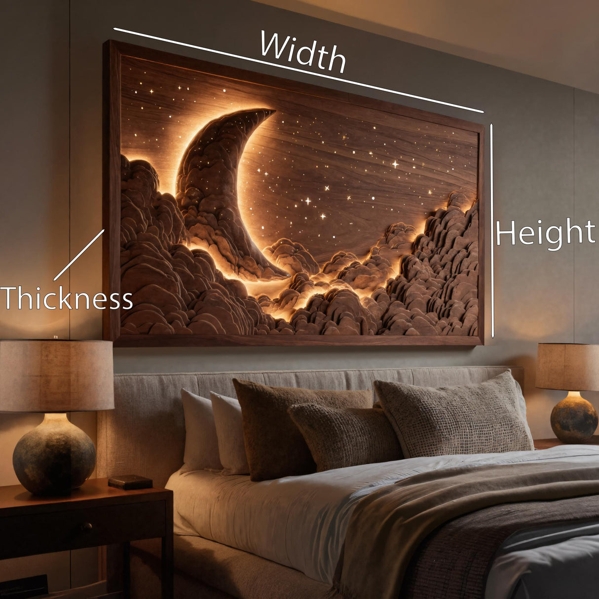 Handcrafted Moon Stars Wooden Wall Art For Bedroom