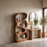 Nature Inspired Wooden Bookshelf With Organic Form For Contemporary Living
