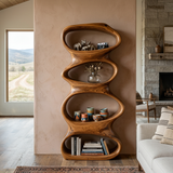 Biomorphic Wooden Bookshelf For Modern Living Room