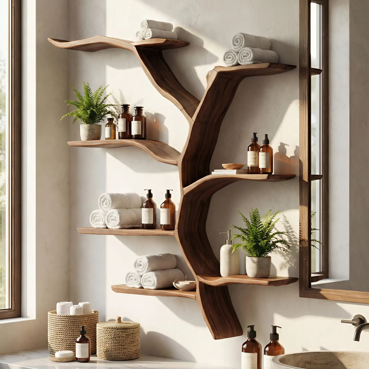 Mid Century Wall Shelf For Living Room Storage Decor