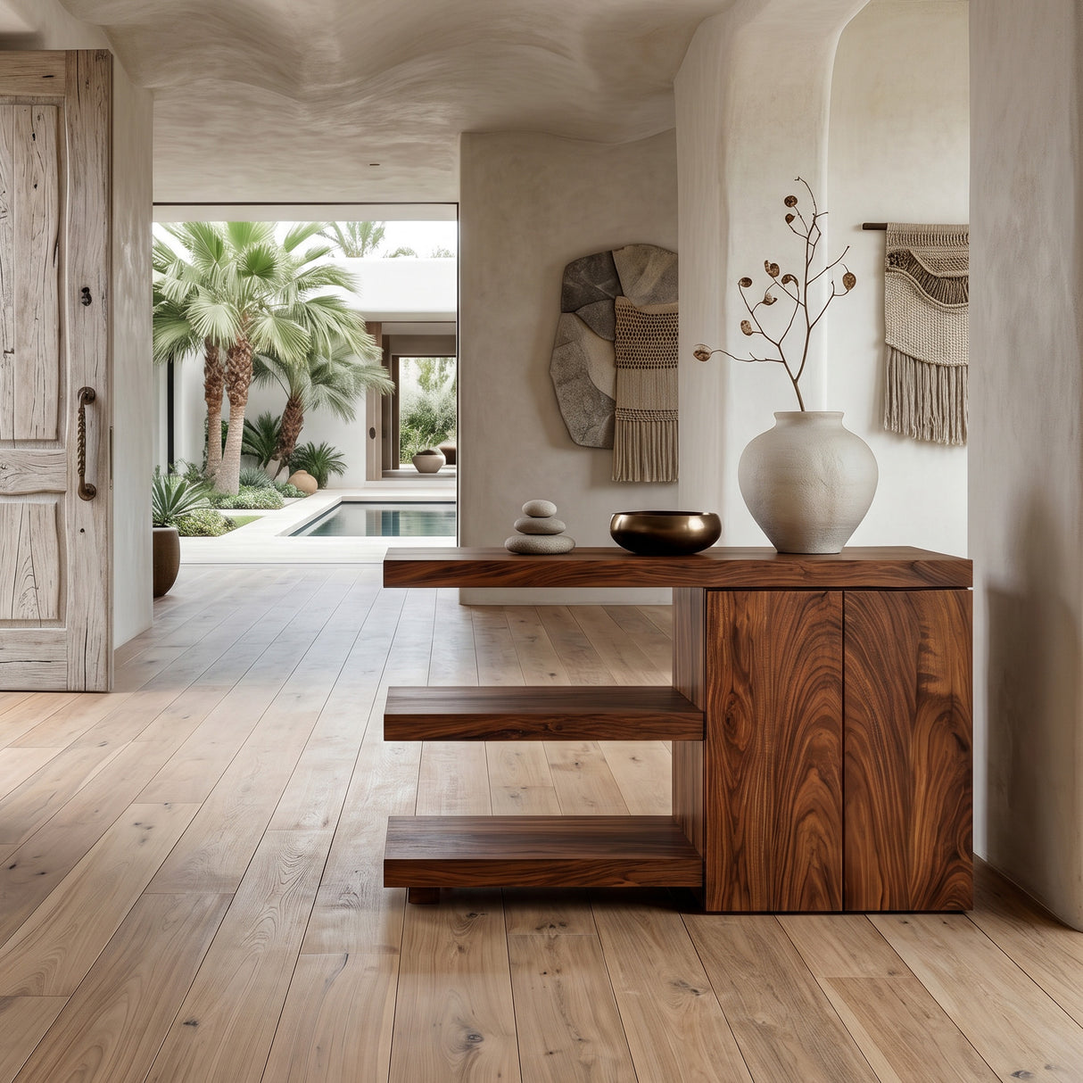 Contemporary Asymmetrical Wooden Console Table For Entryway