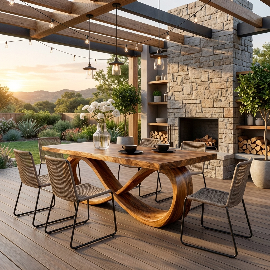 Modern Wooden Dining Table With Sculptural Base For Dining Room