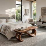 Rustic Wooden Bench With Sculptural Base For Entryway