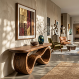 Wooden Bench With Curved Sculptural Base For Home Furniture