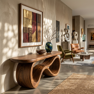 Wooden Bench With Curved Sculptural Base For Home Furniture