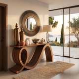 Modern Wooden Console Table Flowing Loop Base Design For Interior