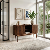 Organic Wooden Fluted Console Table For Entryway