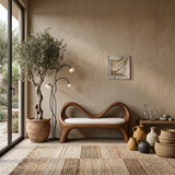 Handcrafted Bench With Undulating Backrest For Organic Entryway
