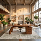 Modern Curved Desk With Open Shelf For Home Office