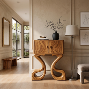 Contemporary Wooden Console Table Symmetrical Base Design For Entryway