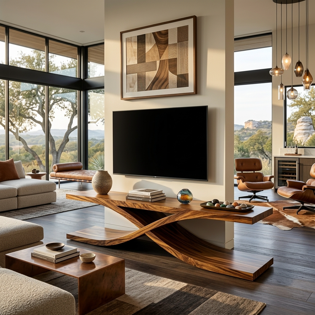 Modern Wooden TV Stand With Sculptural X-shaped For Living
