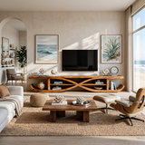 Wooden TV Stand X-shaped Frame Design For Living Room