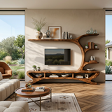 Mid Century Wooden TV Stand Sculptural Design For Living Room