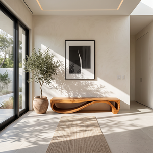 Sculptural Bench With Wave Design For Entryway