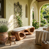 Curved Solid Wood Bench Luxury Living Room