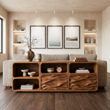 Contemporary Console Table With Wave Carved Drawers For Living Room