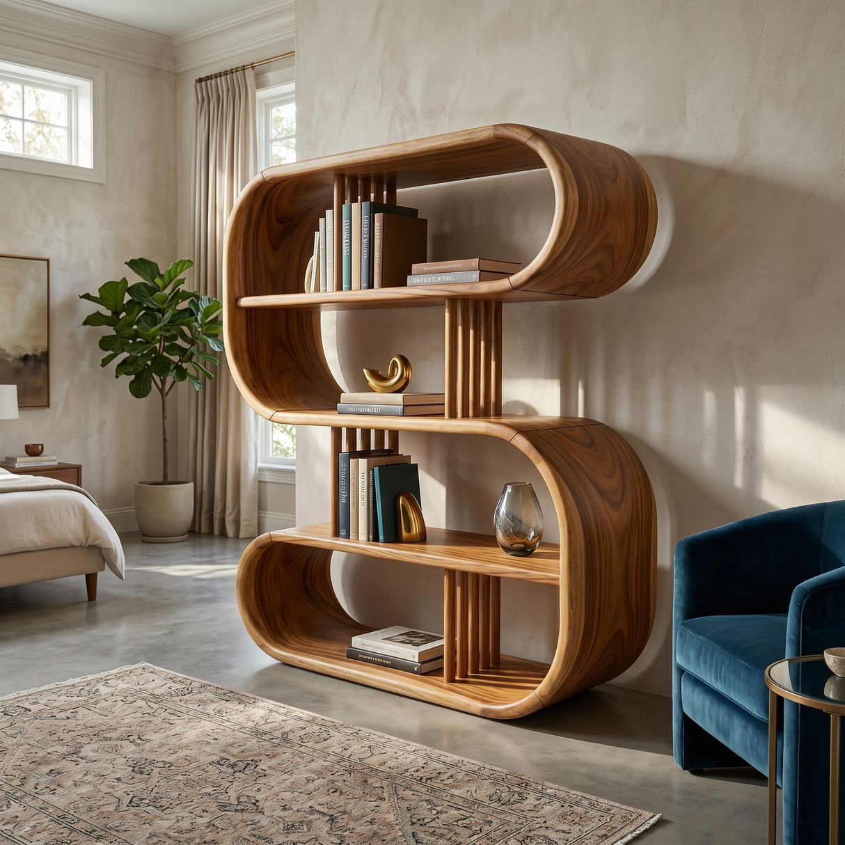 Elegant Curved Wooden Bathroom Shelf With Spa Inspired Design