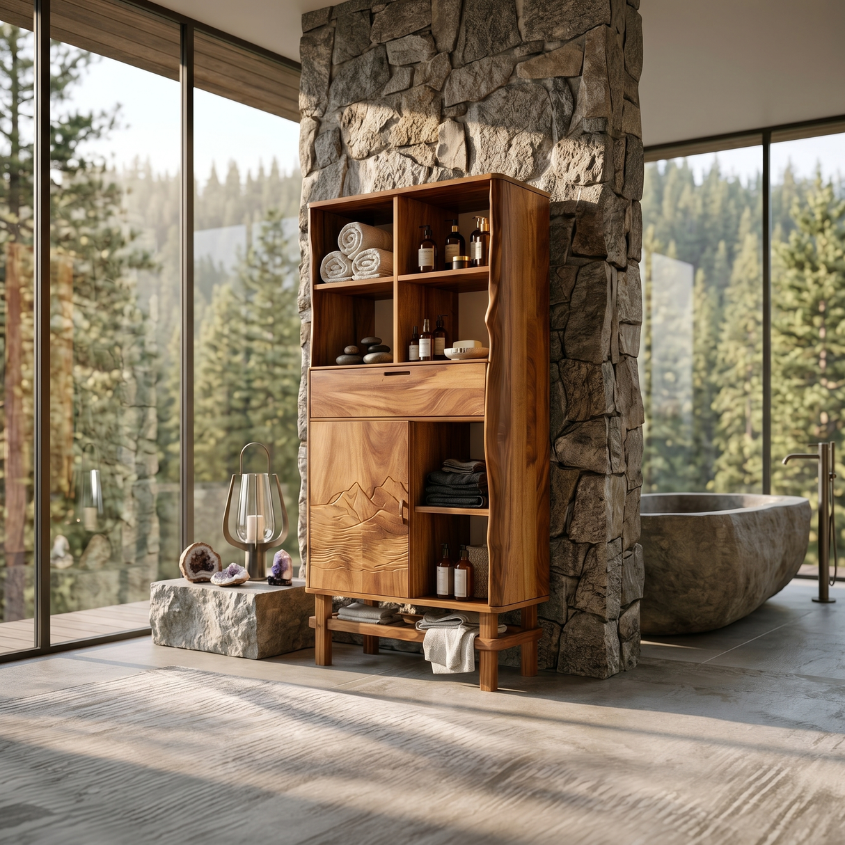 Contemporary Curved Display Cabinet Lake House