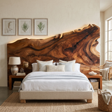 Natural Live Edge Wood Headboard For Contemporary Forest View Bedroom